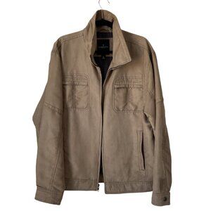 London Fog Men's Microfiber  Bomber Jacket | Size L | Khaki Tan Zip-Up